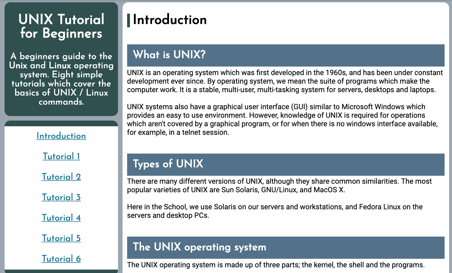 Unix Tutorial screenshot